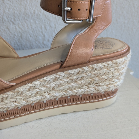 Vince Camuto Martinda Espadrille Wedge Sandals Leather Upper 9.5 Beige Excellent - Picture 5 of 11